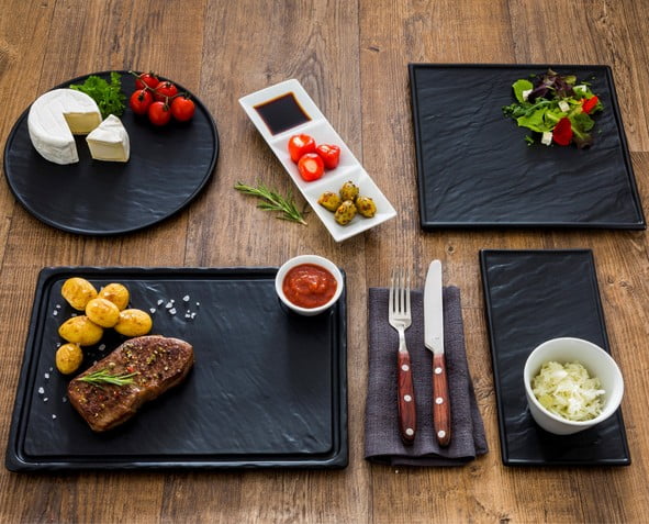 SDS 013 SCHIEFERDESIGN Porcelain Plate 33 x 24 cm ''Slate Design'' black gl