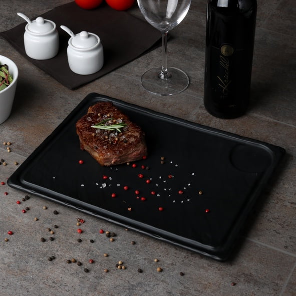 SDS 013 SCHIEFERDESIGN Porcelain Plate 33 x 24 cm ''Slate Design'' black gl